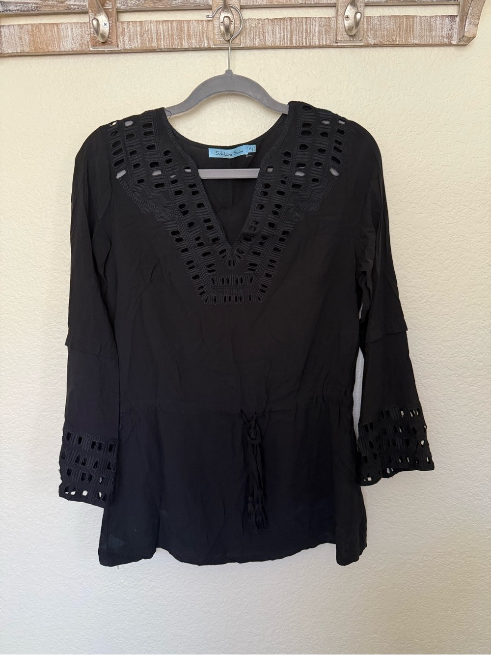 Solitaire Black Eyelet V-Neck Tunic